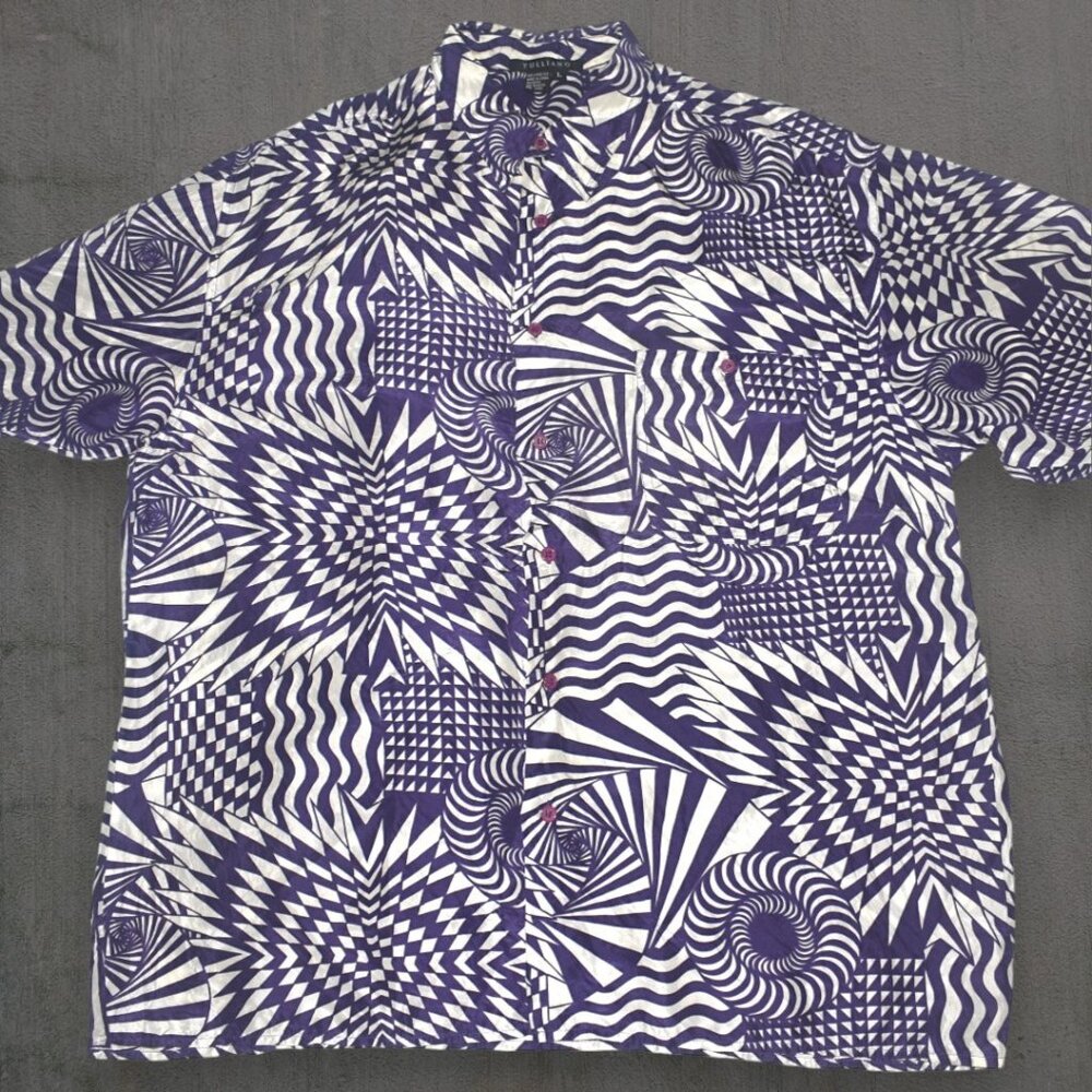 Vintage 90s Y2k Tulliano Mens Silk Shirt Psychedelic Disco Club Print Shirt L